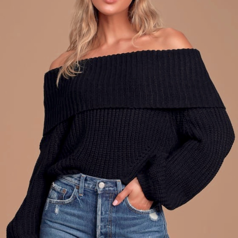 Lulu’s Carmichael Black Off-the-Shoulder Knit Sweater Size XL Retired Style NWT